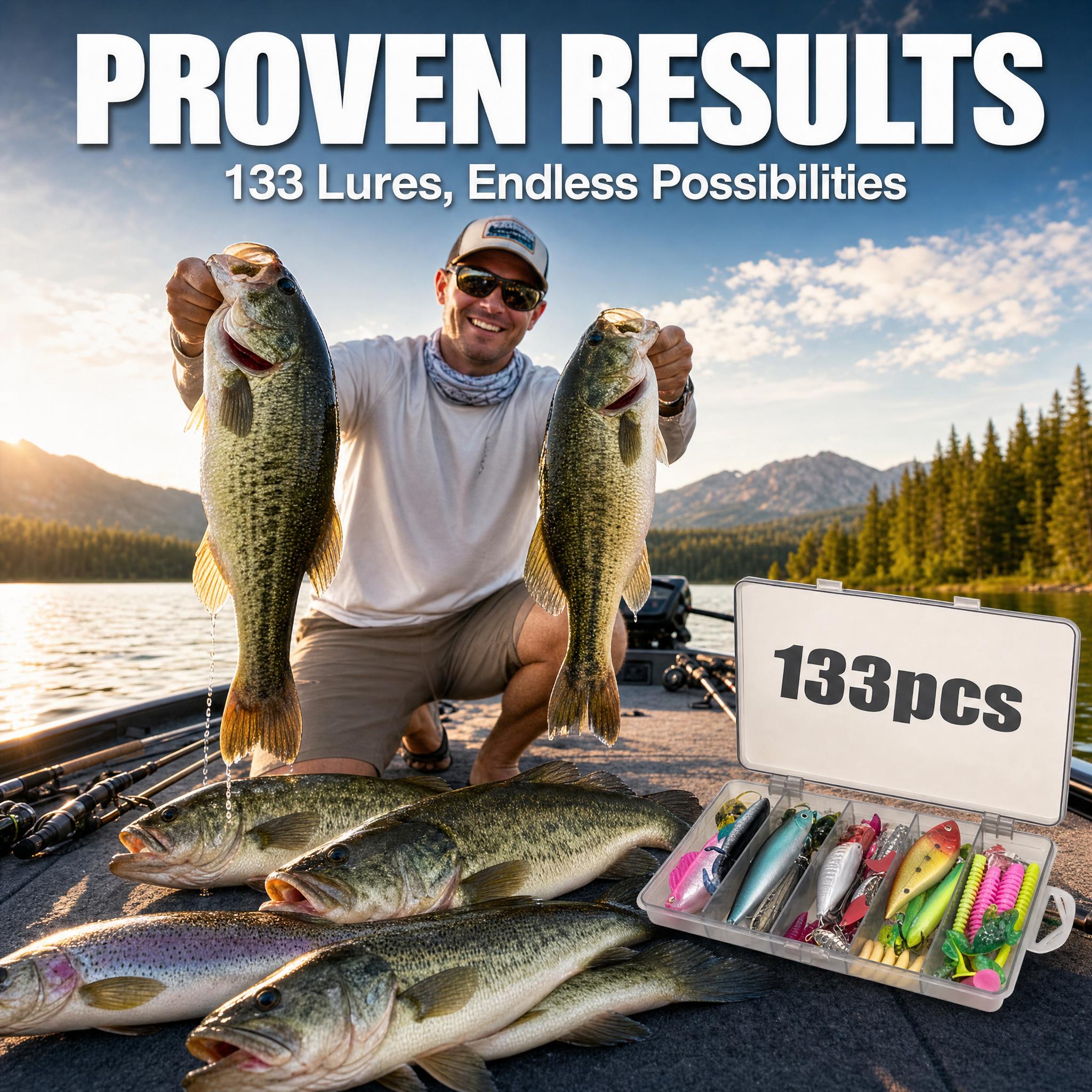 133-Piece Fishing Kit – Spinner Baits Wobblers Lead Jigs Sinkers Hooks & Storage Box Complete Freshwater Beginner Tackle Set for Bass Trout Carp