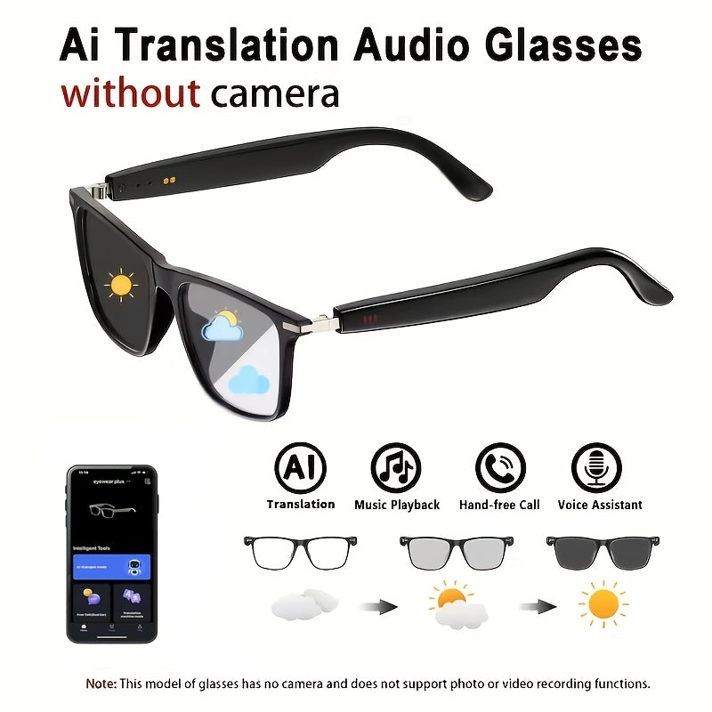 AI Smart Glasses with Real-Time Translation 110+ Languages – Open-Ear Audio, 8MP HD Camera, Color-Changing Lenses, Voice Control, HiFi Music for Travel, Work & Outdoor Sports