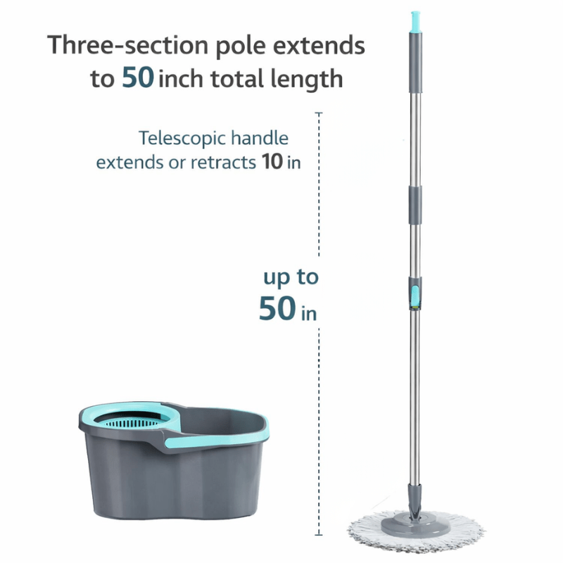 360° Spin Mop and Bucket Set with Wringer - Stainless Steel Handle, Microfiber Refills, Spinning Floor Cleaning System for Hardwood, Tile & Laminate