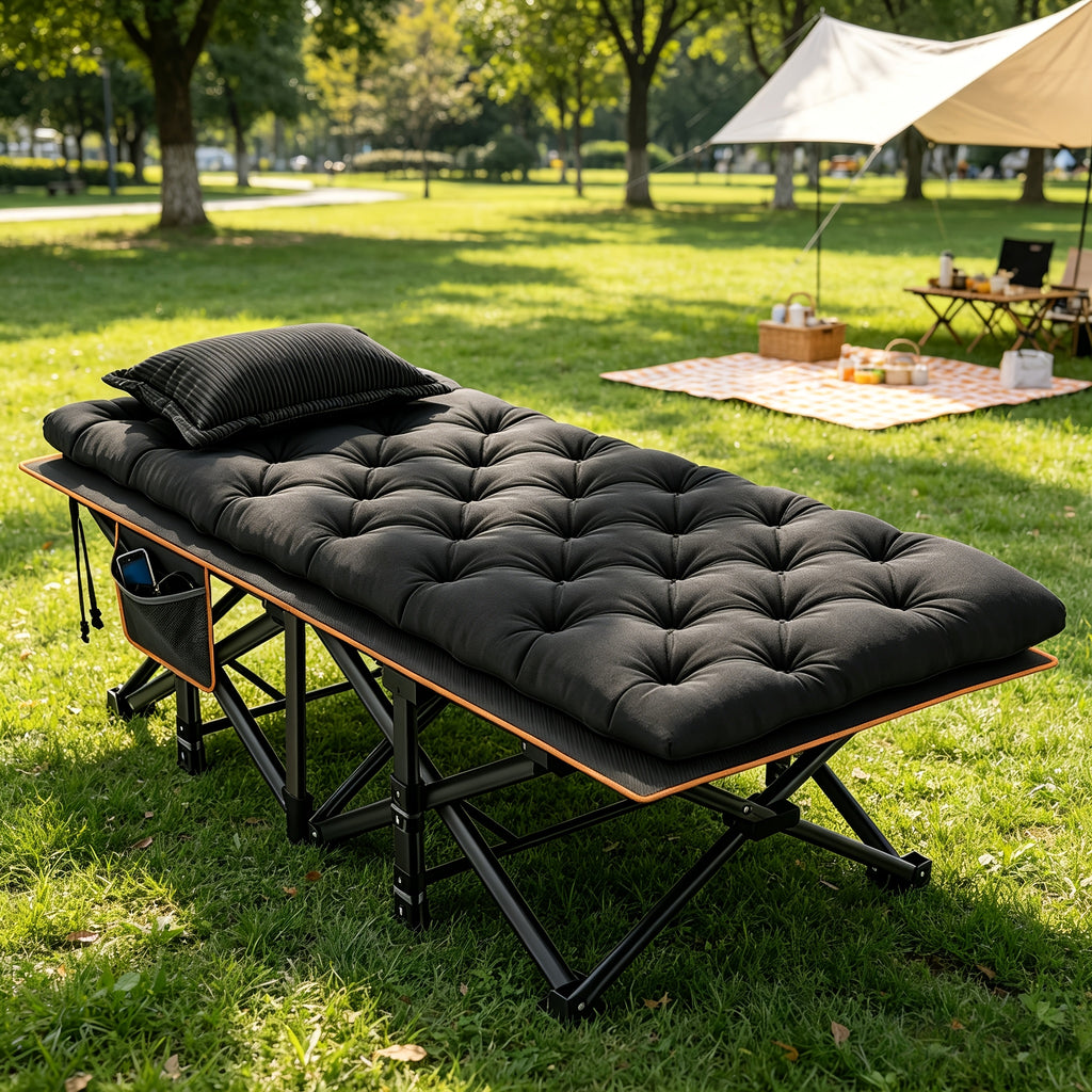 Extra Large Folding Camping Cot Bed with Mattress Option – Heavy Duty 355–750 lbs Capacity Portable Guest Bed for Adults – Foldable Sleeping Cot for Camping Travel Indoor Outdoor Use 59–77 Inch