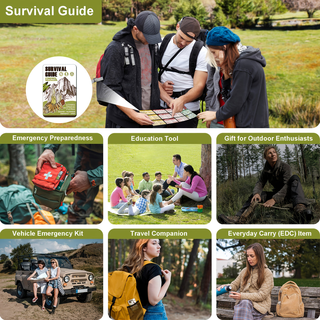 Pocket Survival Guide EDC Kit for Emergency Preparedness, Compact Credit Card Size Survival Card with 67 Skills & 175 Tips for Hiking Camping Disaster First Aid, Father's Day Gift