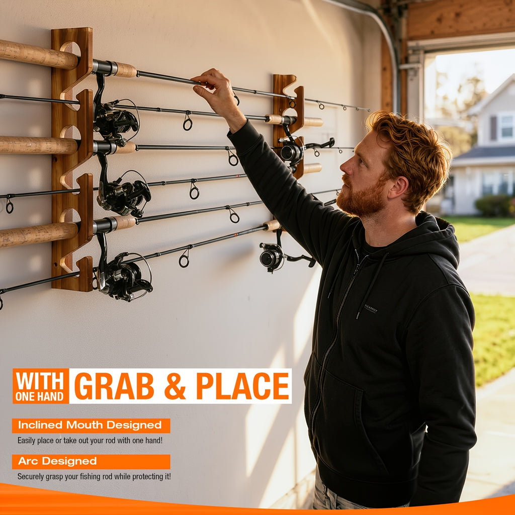 Fishing Rod Rack Wall or Ceiling Mounted Fishing Pole Holder Garage Storage Organizer Holds 6 to 24 Rods Space Saving Fishing Gear Organizer