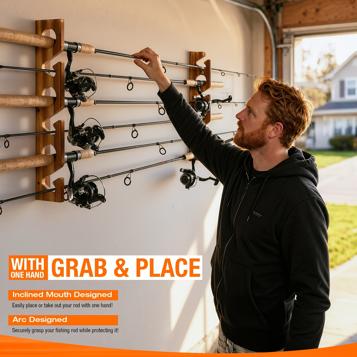 Fishing Rod Rack Wall or Ceiling Mounted Fishing Pole Holder Garage Storage Organizer Holds 6 to 24 Rods Space Saving Fishing Gear Organizer