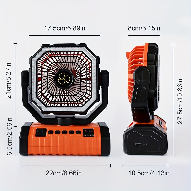 20000mAh Oscillating Camping Fan with LED Lantern & Timer – 4-Speed Rechargeable Battery Tent Fan for Outdoor Camp, RV, Jobsite & Power Outage Emergency Use