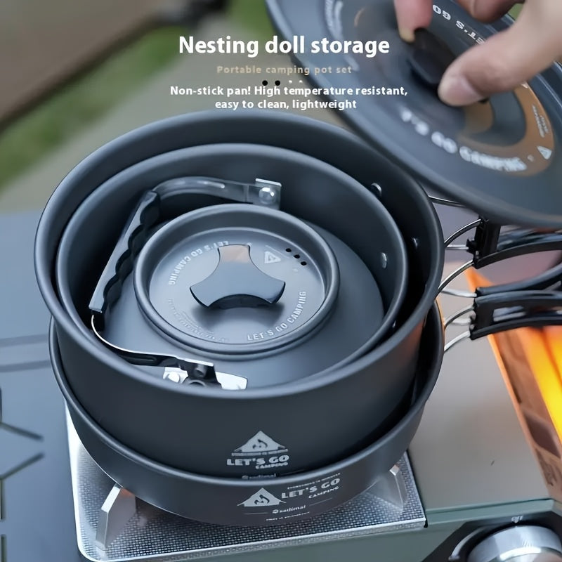 Camping Cookware Set Aluminum Alloy Folding Portable Cooking Kit for 2-3 People with Kettle Stackable Foldable Pots Pans for Outdoor Camping Hiking Backpacking Picnic