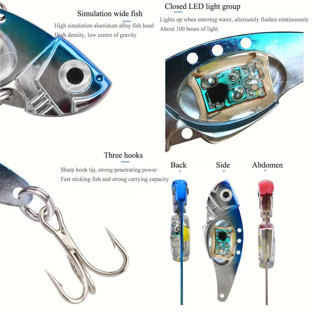 Electronic LED Fishing Lure with Sound & Vibration - Aluminum Alloy Fish-Shaped Bait Attracts Fish from 500M, Outdoor Fishing Gift for Enthusiasts (2/3/4pcs)