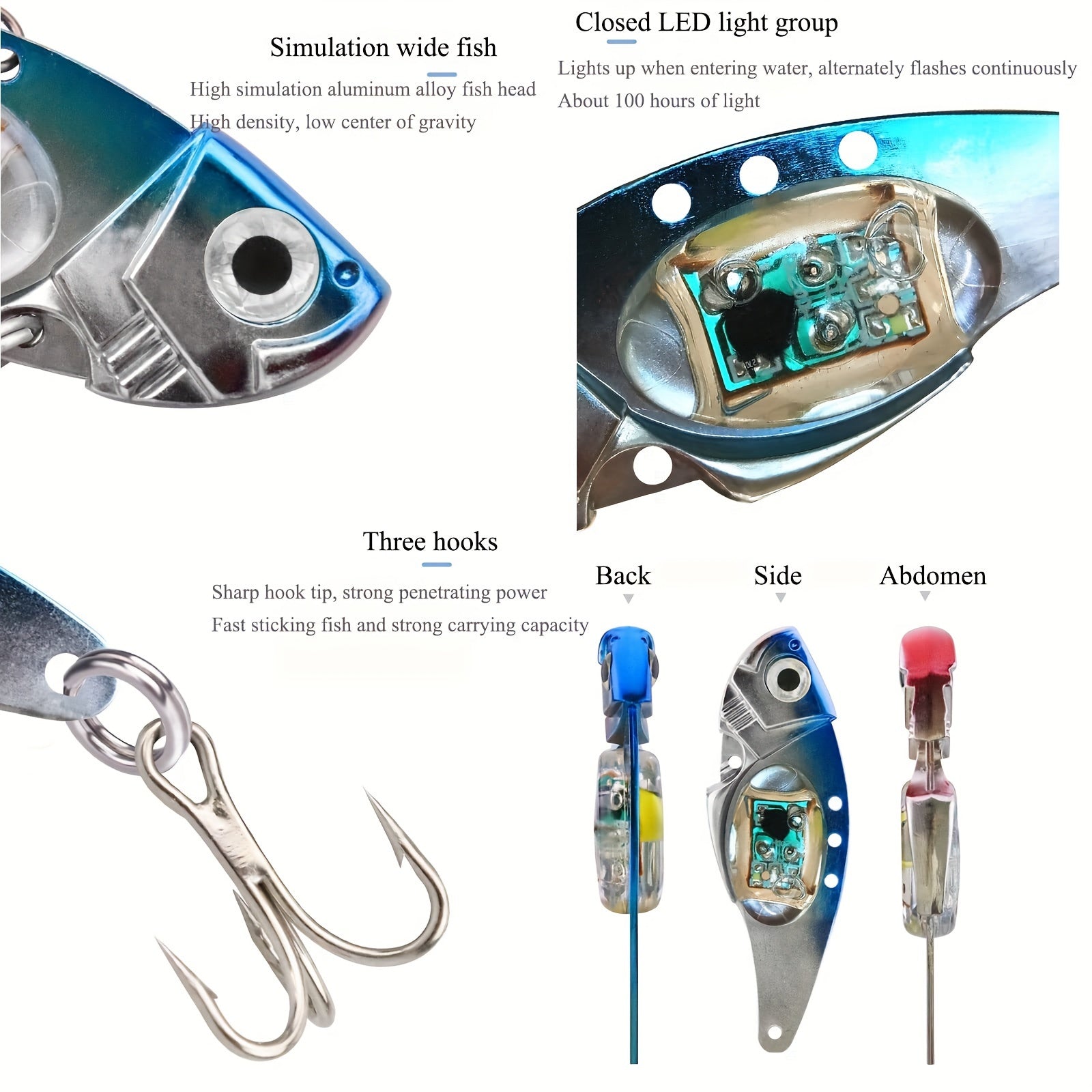 Electronic LED Fishing Lure with Sound & Vibration - Aluminum Alloy Fish-Shaped Bait Attracts Fish from 500M, Outdoor Fishing Gift for Enthusiasts (2/3/4pcs)