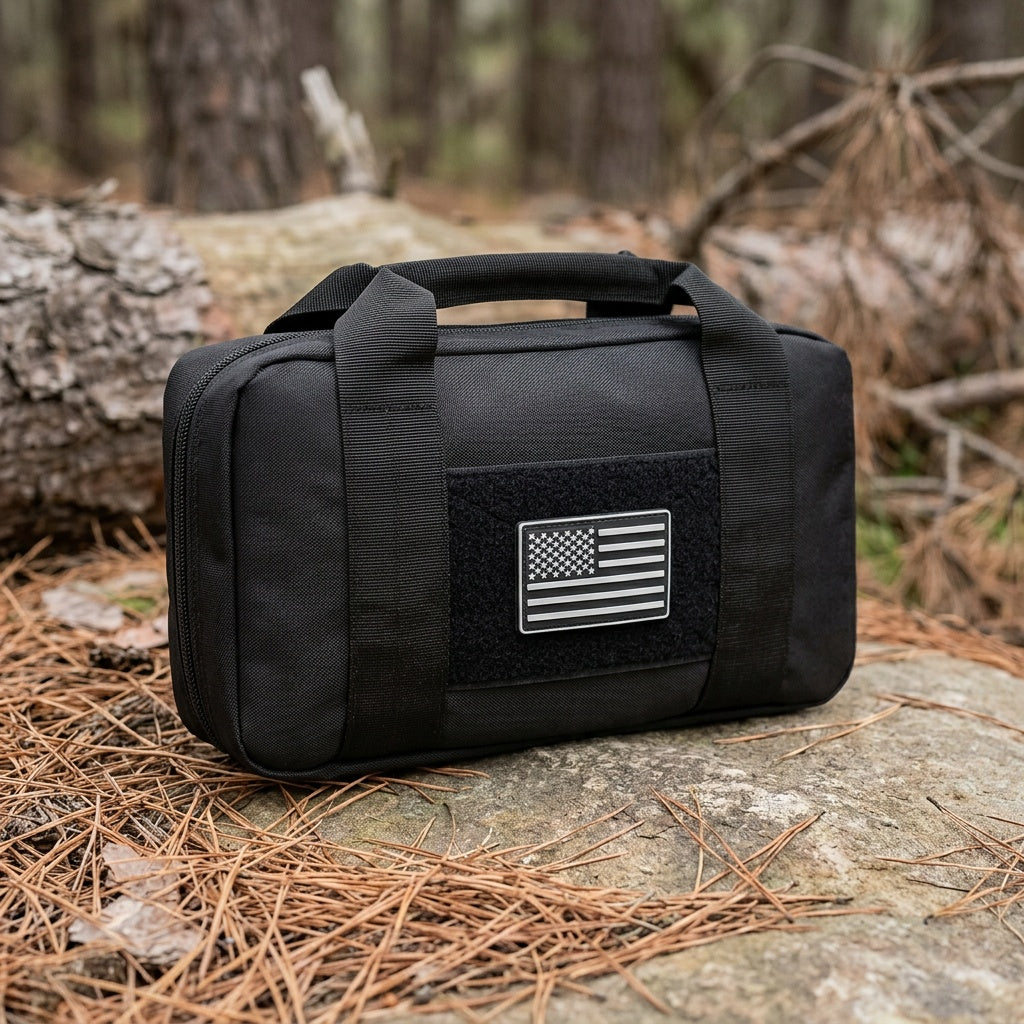 Tactical Pistol Storage Bag with Magazine Slots – Heavy-Duty Polyester Gun Case, Zippered Compartments for Handguns & Rifles, Hunting Shooting Range Travel, Black & Army Green
