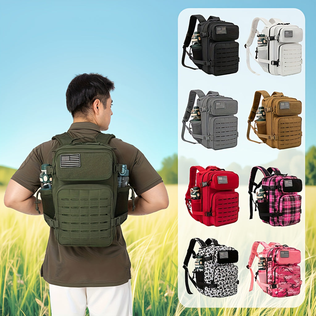Tactical MOLLE Backpack 6.6 Gal – 180° Flat Open Hiking Camping Daypack with Laptop Compartment & Dual Cup Holders, Heavy-Duty Gym Sports Travel Bag | 9 Colors