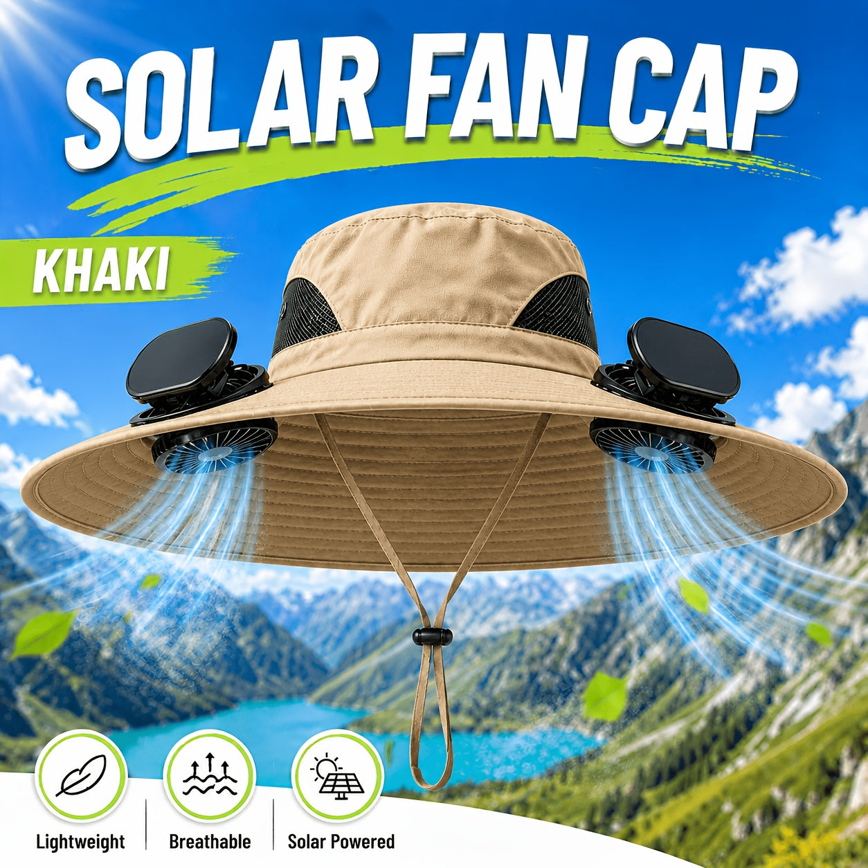Solar Fan Hat with Dual Cooling Fans – Breathable Wide Brim Sun Hat for Men & Women, Adjustable Speed, UV Protection for Farming Gardening Hiking Outdoor Summer Work