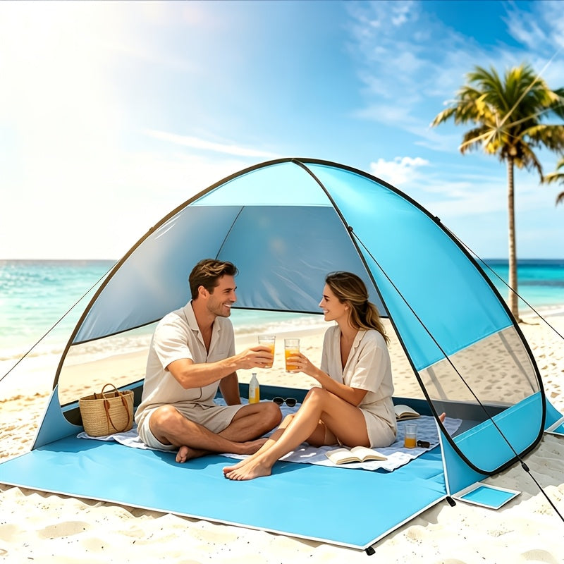 Pop-Up Beach Tent Sun Shade Shelter for 2-3 Person - Anti-UV Portable Camping Canopy with Carry Bag, Fast Setup, Fiberglass Frame, Beige, Blue and Green