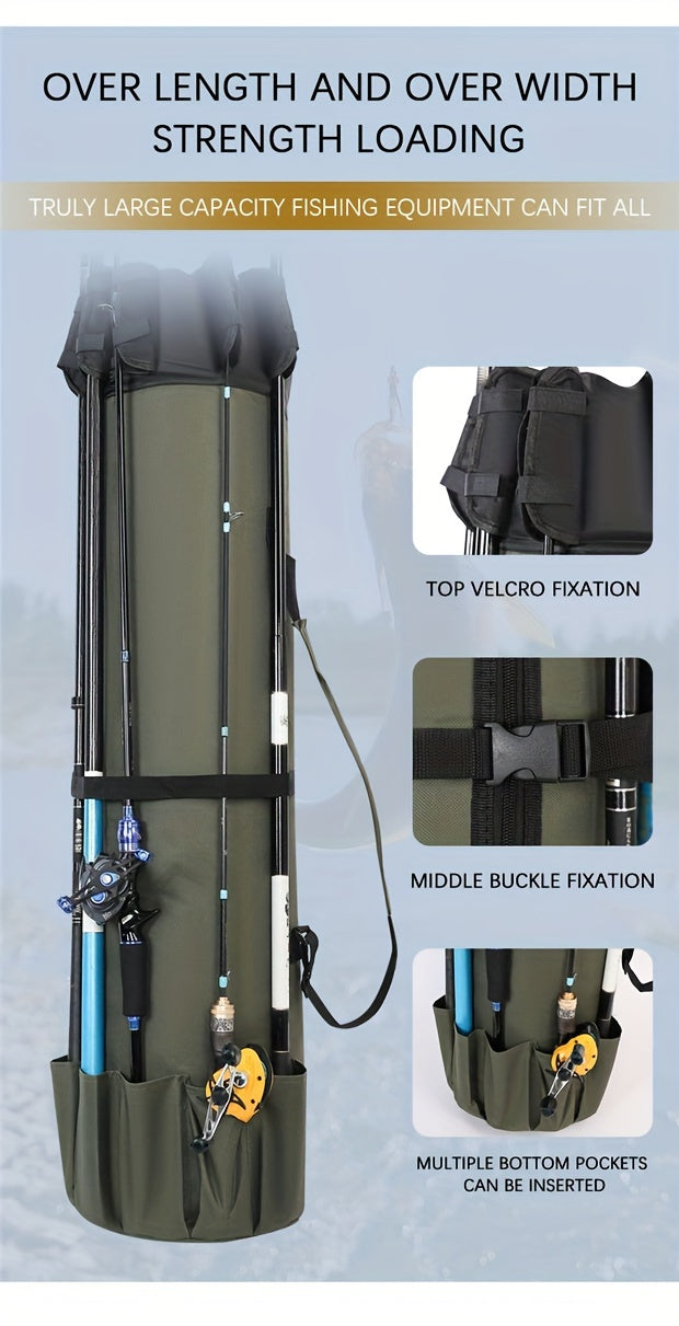 Fishing Rod Bag Large Capacity Foldable Multifunctional Gear Carrier Case with Two Lead Weights Durable Freshwater Saltwater Rod Holder Handbag Fishing Gift