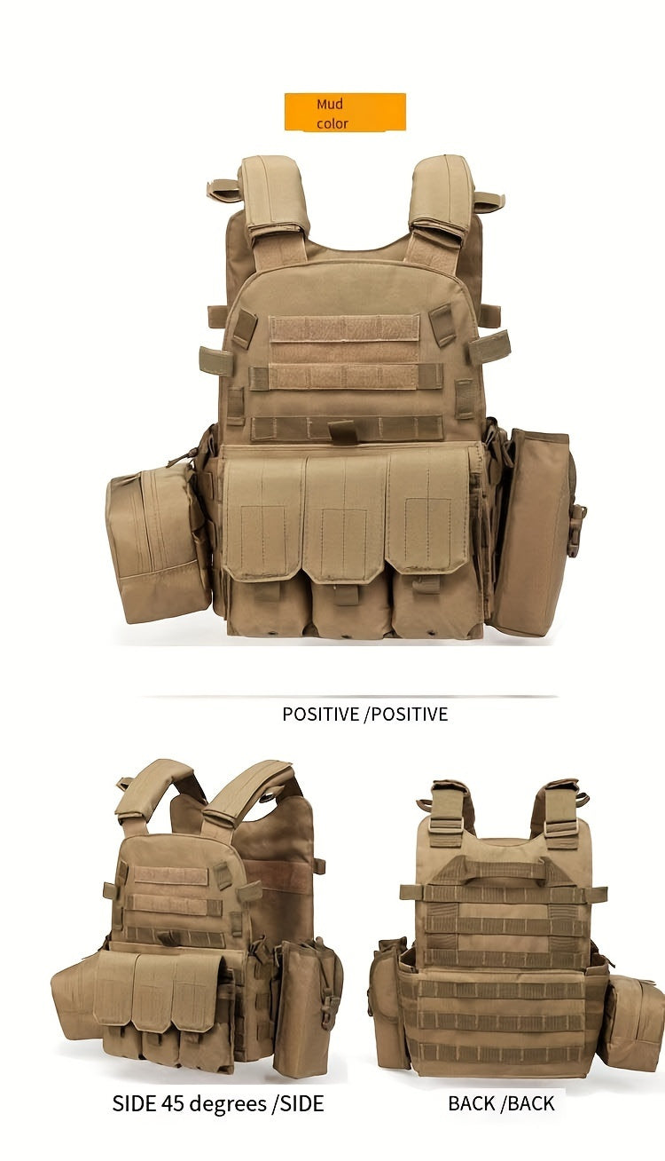 Tactical MOLLE Vest 6094 Multi-Functional Plate Carrier for Men - Outdoor Combat Training CS Airsoft Paintball Hunting Vest - Adjustable Military Green Black Army Green Brown Mud Color