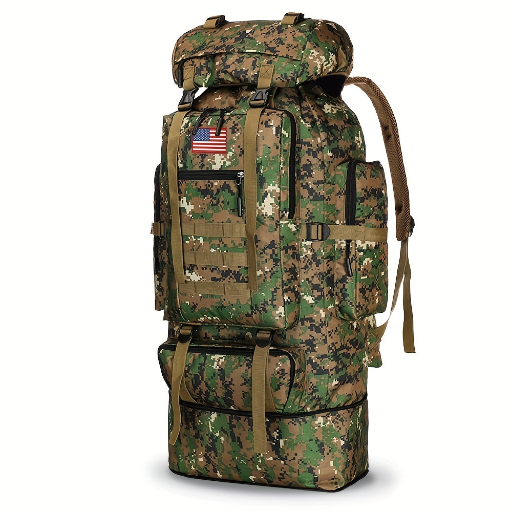 100L Tactical Camouflage Backpack – Large Capacity Hiking Rucksack with Multiple Compartments, Ergonomic Straps for Camping, Trekking, Hunting & Travel