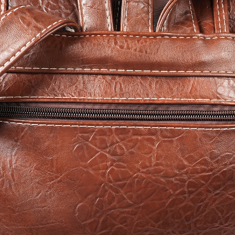 Vintage PU Leather Backpack Convertible Shoulder Satchel Bag Water Resistant Multi-Pocket Travel School Rucksack for Men Women Black Brown