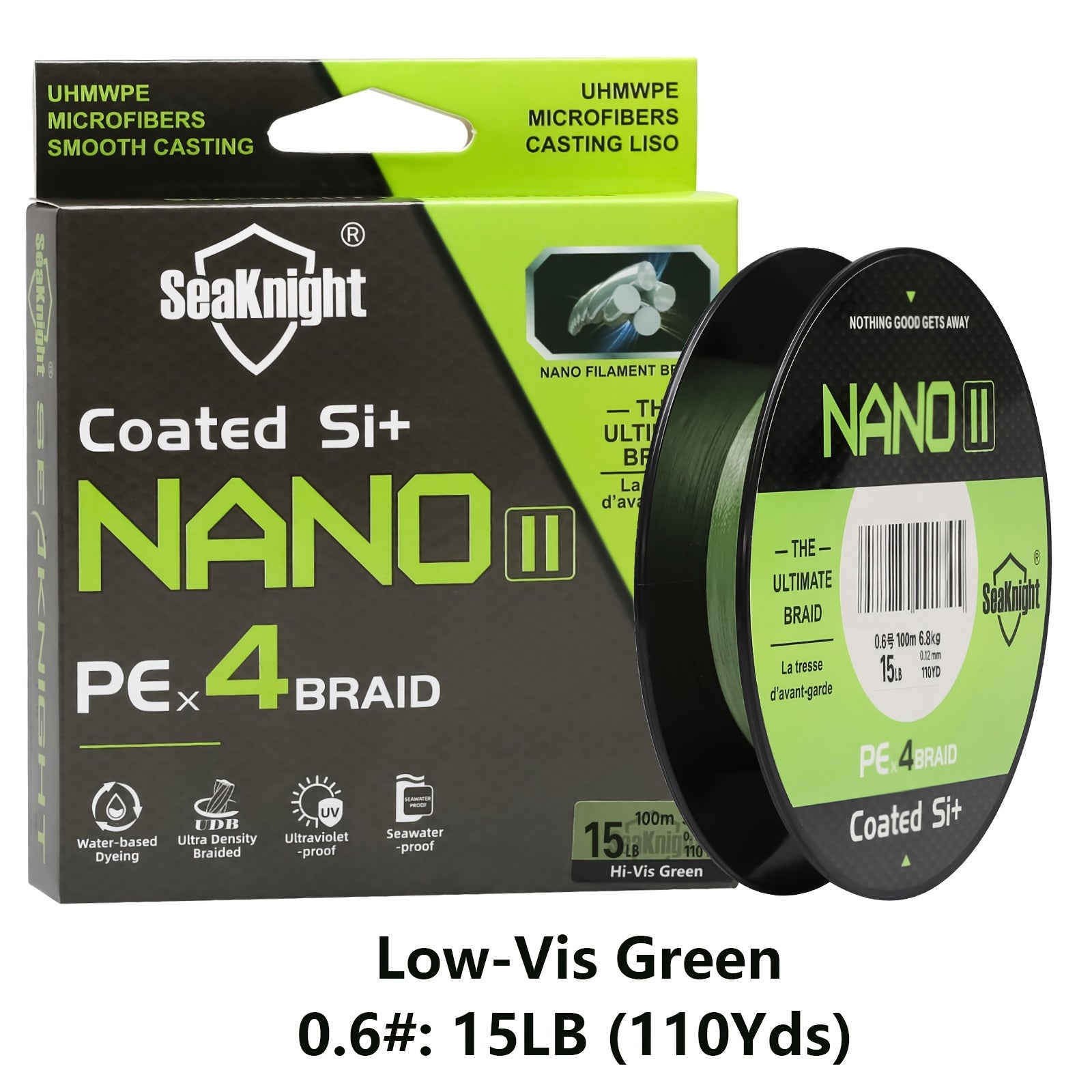PE Braided Fishing Line 4-Strand – Ultra-Strong UHMWPE Zero Stretch Smooth Casting Line for Bass Trout Catfish Freshwater Saltwater Fishing – Low-Vis Green, Hi-Vis Green & Yellow – 7–15LB 110 & 327 Yds