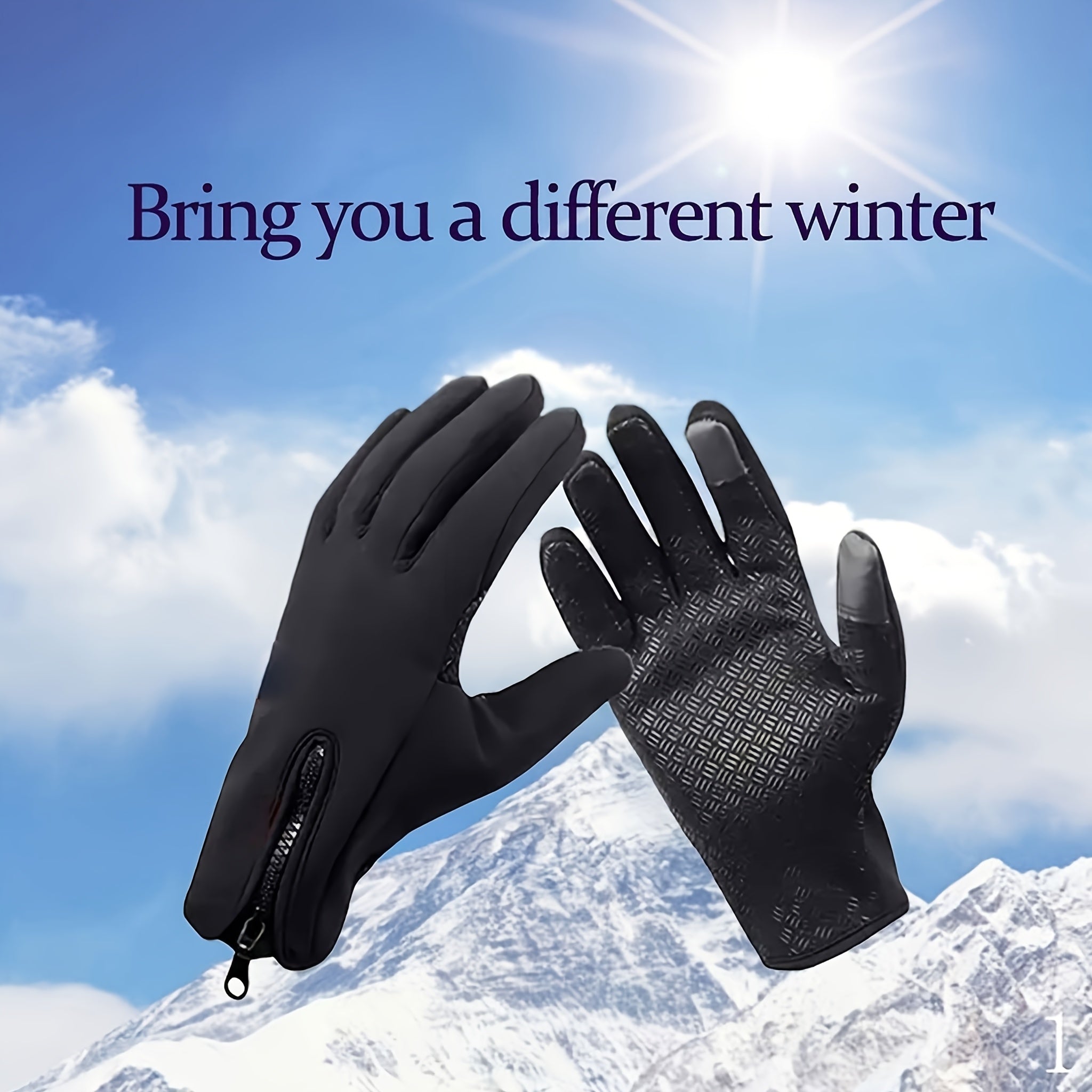 Winter Thermal Gloves Touchscreen Windproof – Fleece-Lined Zipper Closure, Soft Polyamide Knit for Hiking, Skiing & Outdoor Activities | Unisex Black | M–XL
