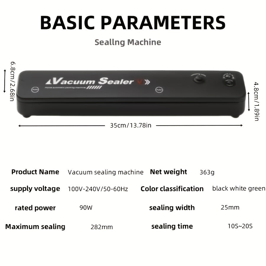 Vacuum Sealing Machine Set with 55 Bags - Automatic Food Vacuum Sealer for Food Preservation, Storage & Sous Vide Low-Temperature Cooking | Black or White