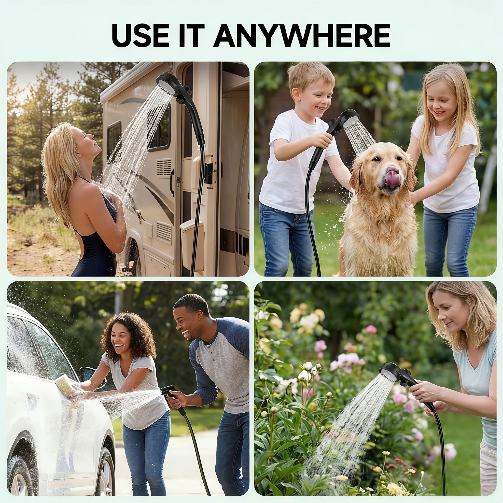 Portable Camping Shower 6000mAh Rechargeable Pump – IPX7 Waterproof, 4 Spray Modes, Outdoor Shower Kit for Camping Hiking Beach Pet Car Washing, Gift for Outdoors Lovers