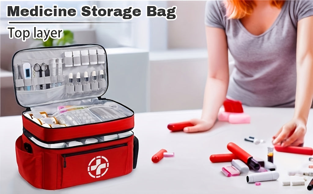 First Aid Kit Bag Medicine Storage Organizer Multi-Compartment – Empty Bag for Home Travel Camping Car Emergency Preparedness