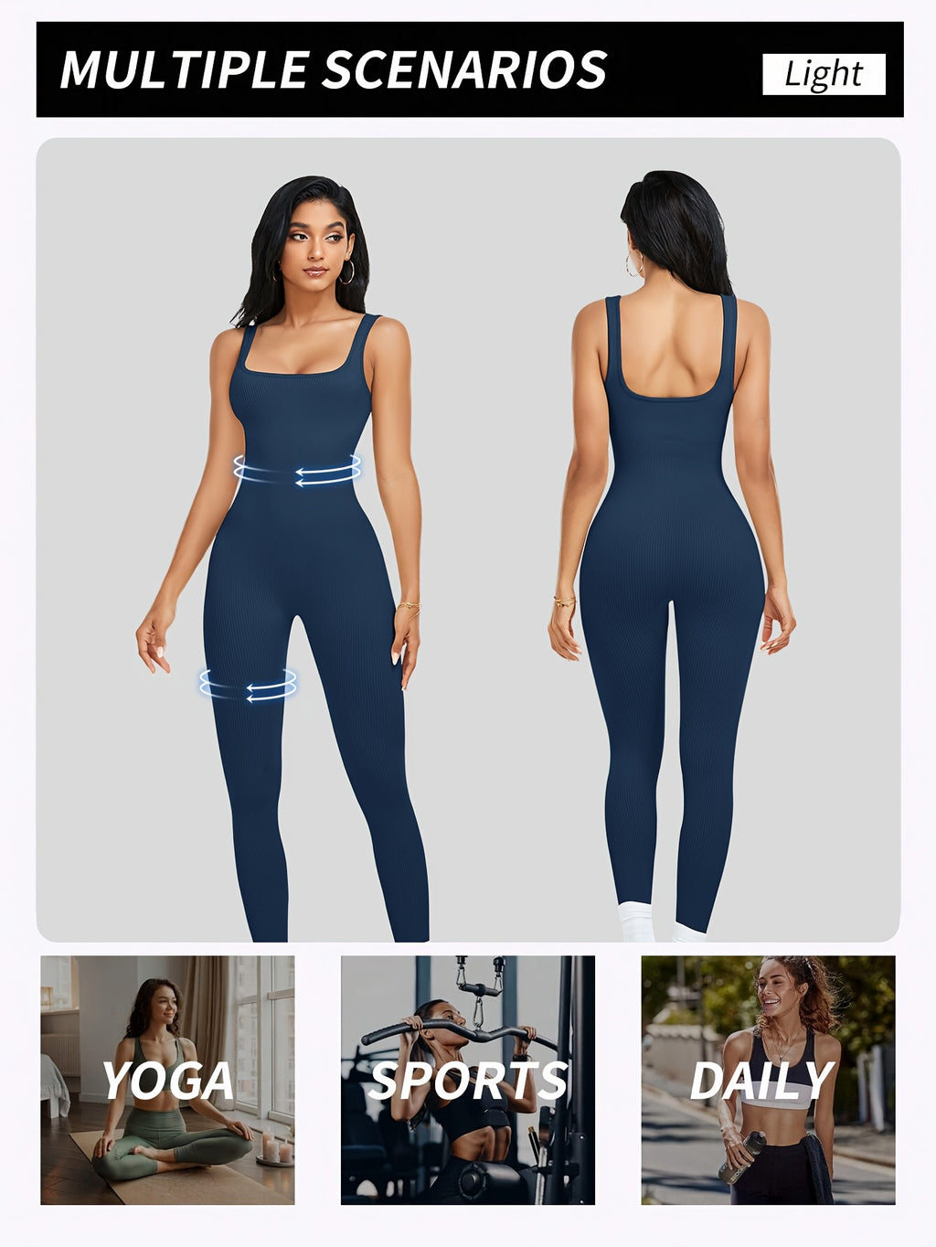 Women's Sleeveless Square Neck Jumpsuit 90% Nylon Stretch Bodysuit for Yoga Pilates Running Fitness Exercise Gym Workout One Piece S M L XL Multicolor