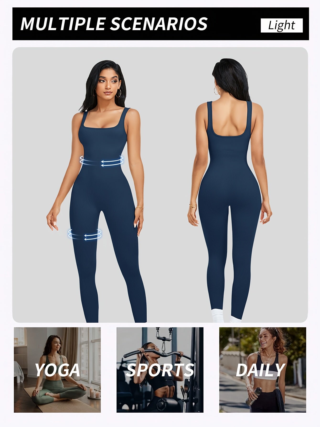 Women's Sleeveless Square Neck Jumpsuit 90% Nylon Stretch Bodysuit for Yoga Pilates Running Fitness Exercise Gym Workout One Piece S M L XL Multicolor