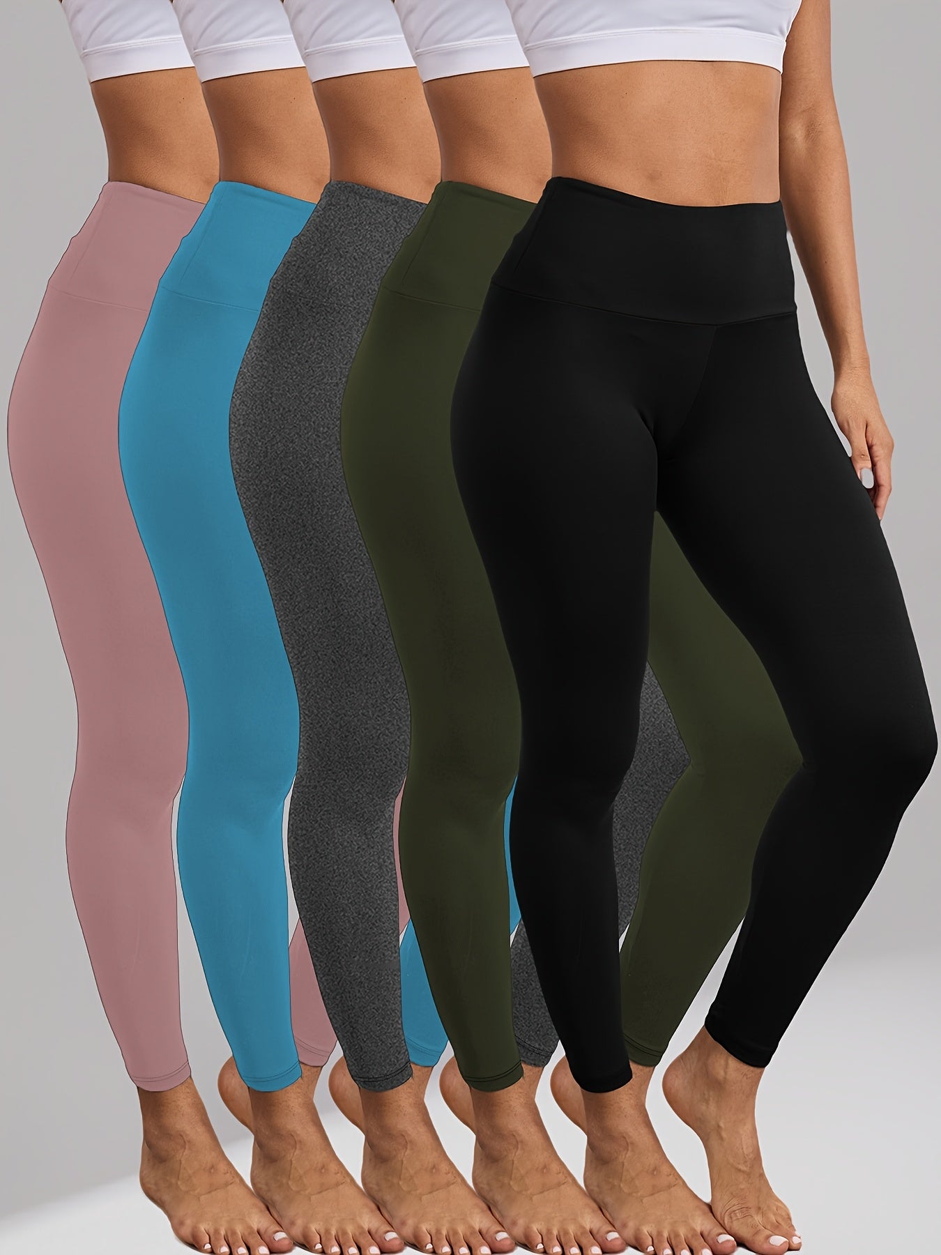 Women's High Waisted Tummy Control Leggings 5 Pack, Super Soft 4-Way Stretch Workout Yoga Running Pants, Full Length Non-Sheer Gym Leggings with Full Coverage All Season Comfort, Sizes S-XXL
