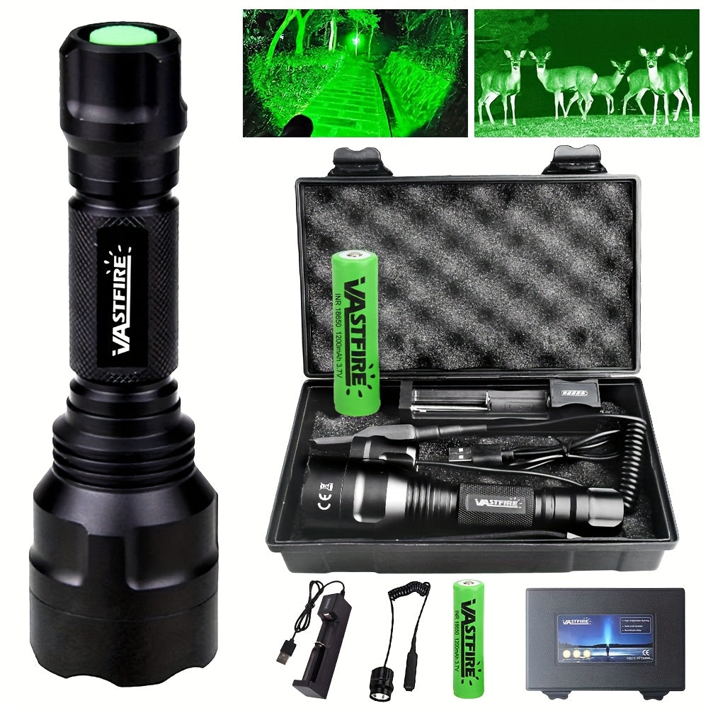 Green Flashlight 350 Yards High Power – Long Range Night Vision Remote Control Rechargeable 18650 Battery for Hunting Fishing Camping Beekeeping Outdoor Night Use