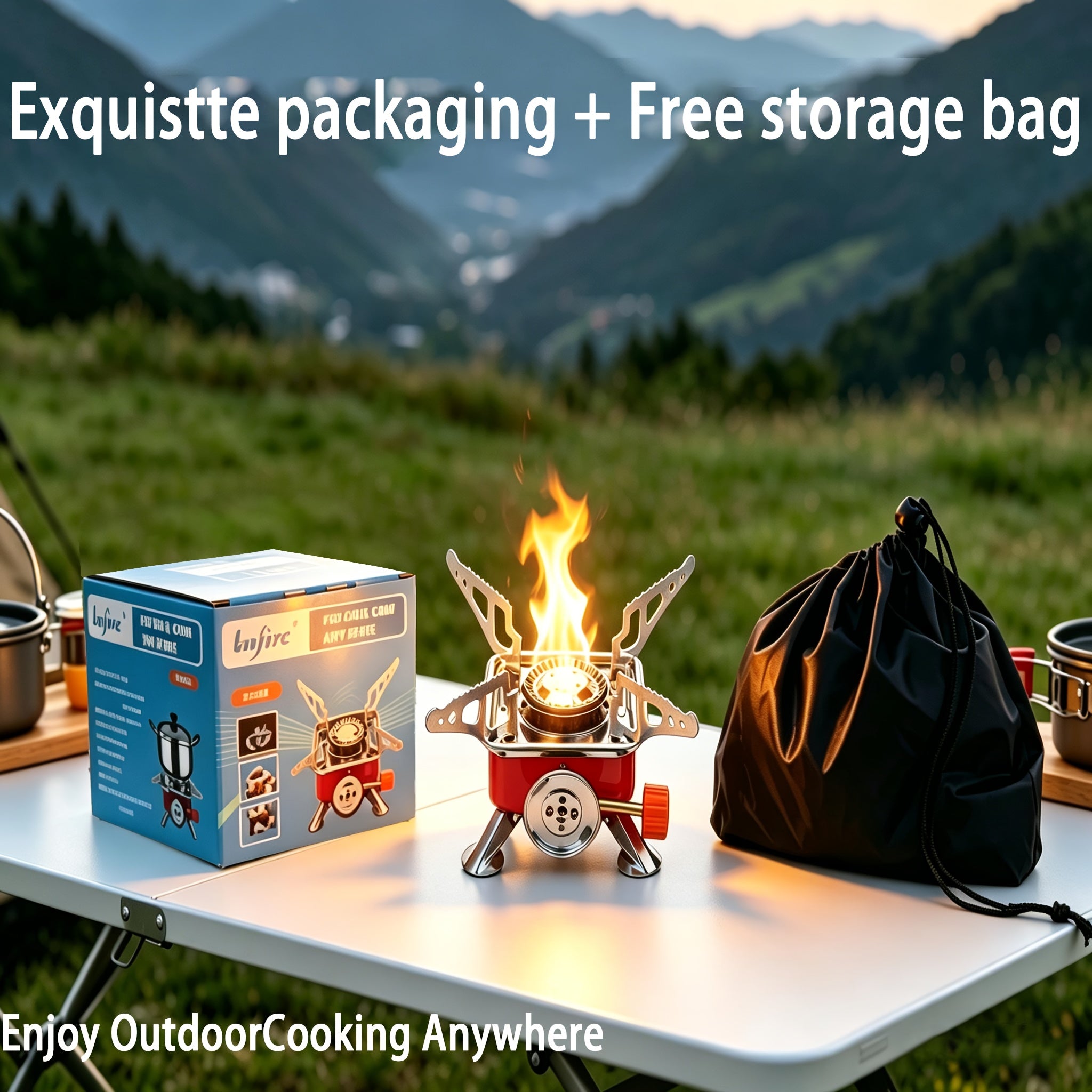 Stainless Steel Mini Folding Camp Stove – Portable Windproof Butane Gas Stove with Adjustable Flame for Camping, Hiking, Picnics & Outdoor Cooking