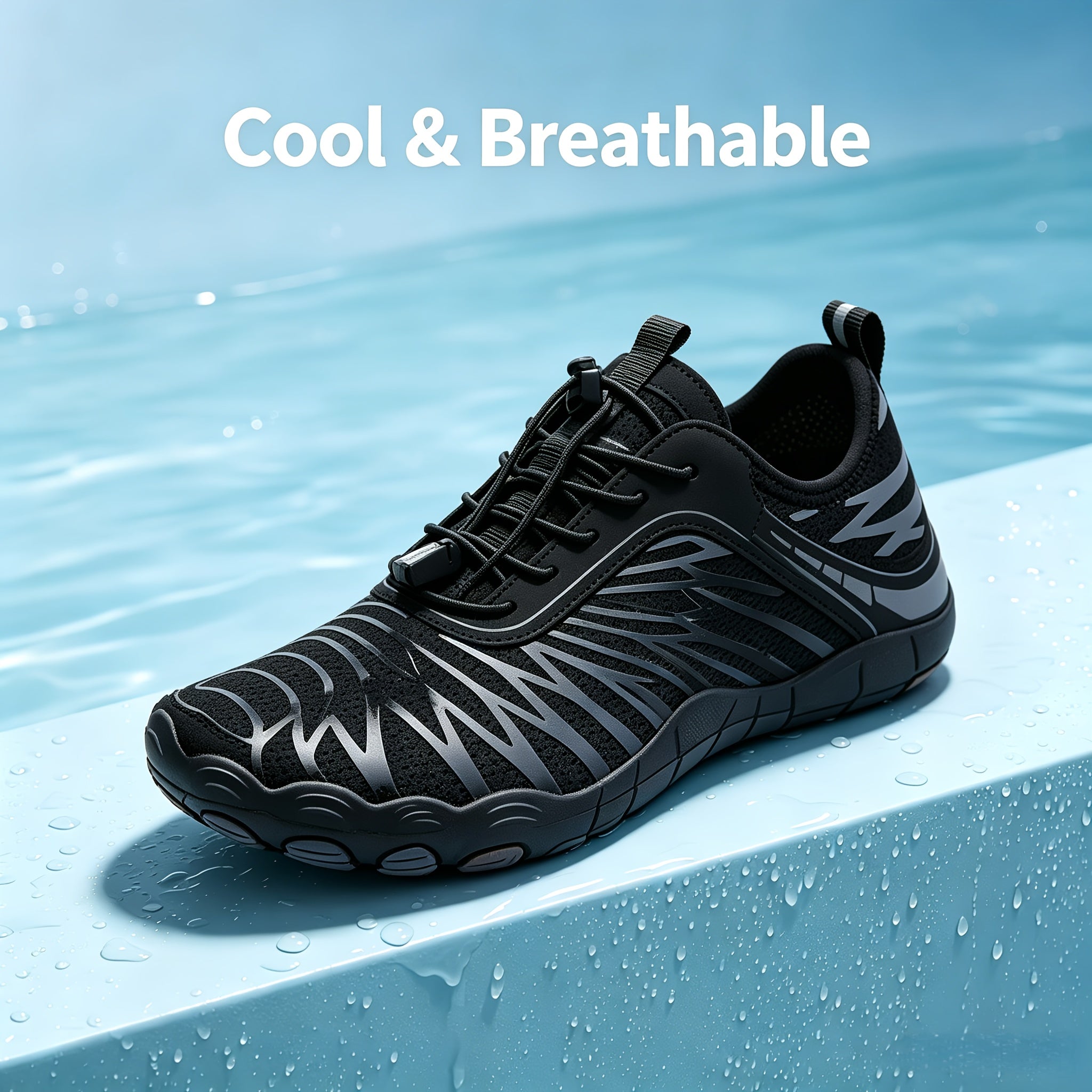 Women's Water Shoes Quick-Dry Aqua Sneakers – Lightweight Breathable Mesh Lace-Up Beach Wading Shoes, Rubber Sole, Striped, Black White Pink, US 6-11