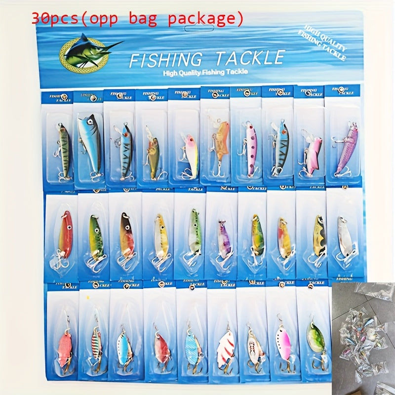 30-Piece Fishing Lures Set Mixed Crankbaits Minnow Baits with Hooks – Freshwater & Saltwater Fish Tackle Kit, 2g-6g, Assorted Colors