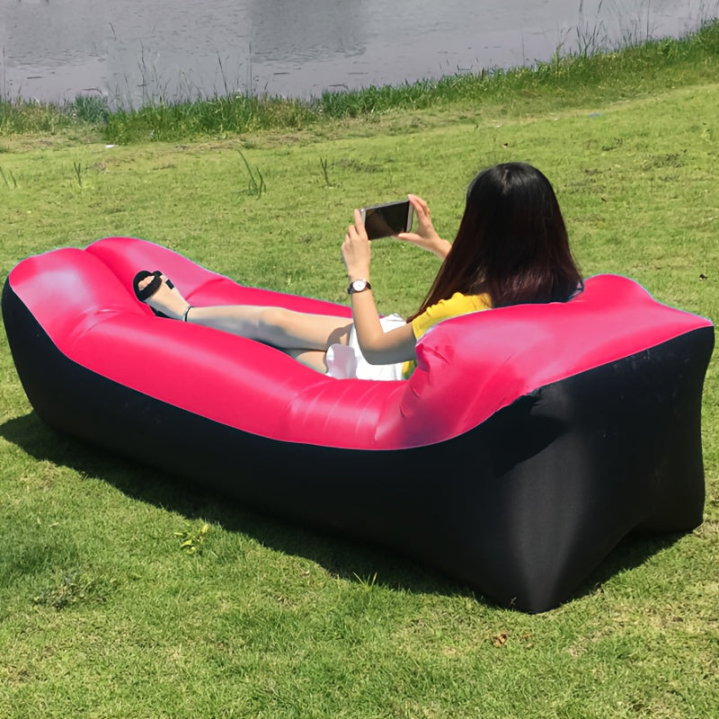 Portable Inflatable Camping Sofa Lounger Chair – Quick Inflate Outdoor Recliner for Beach, Backyard & Camping in Blue, Purple, Red & Green