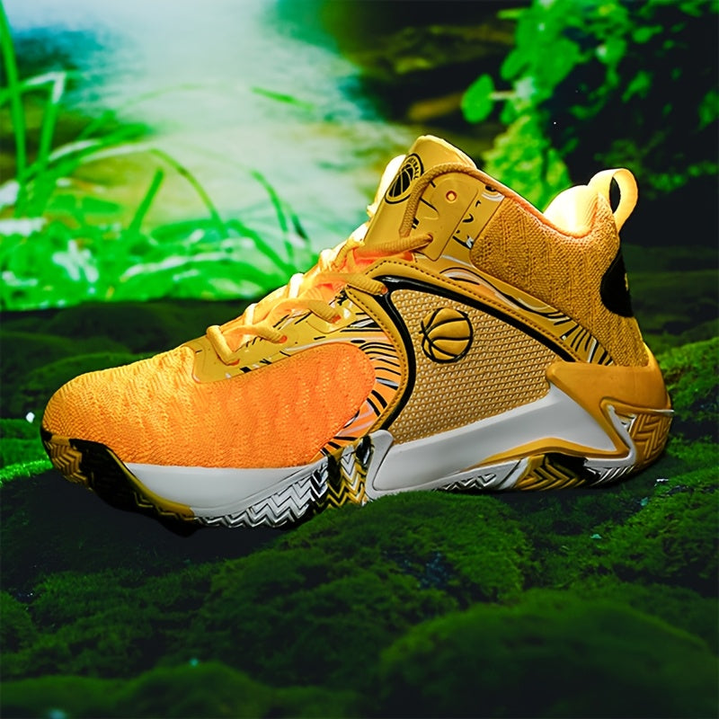 Men's High-Top Basketball Shoes Anti-Slip Lace-Up – Breathable Rubber Sole Sneakers for Basketball Running Outdoor, US 6.5-13.5, Red Black Yellow
