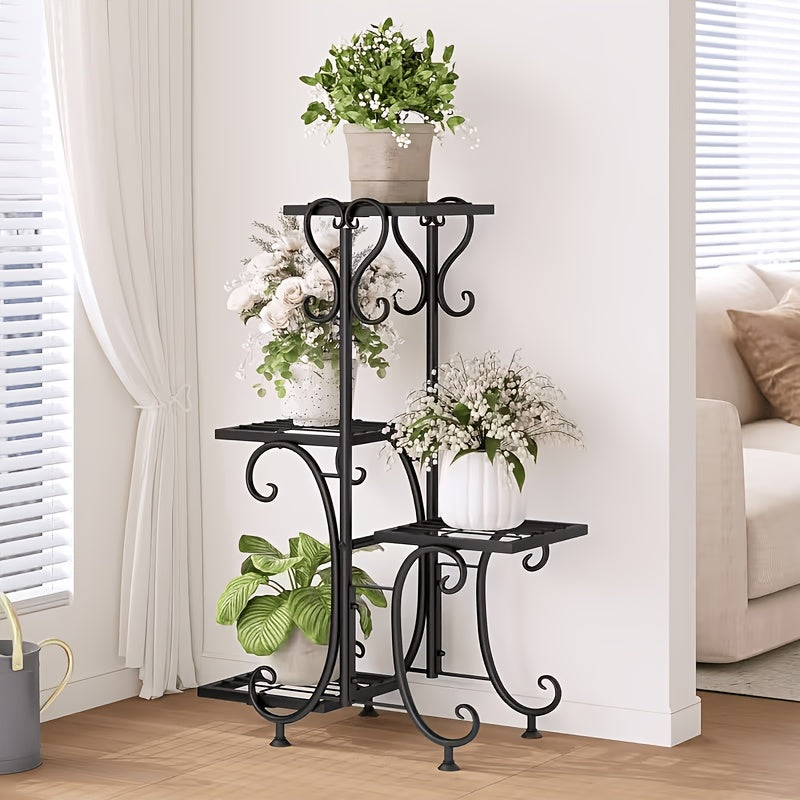 Metal Plant Stand Indoor Outdoor – Multi-Tier Wrought Iron Flower Pot Holder Display Rack for Garden, Patio, Balcony, Corner & Office | 1, 6-Tier Options, Black