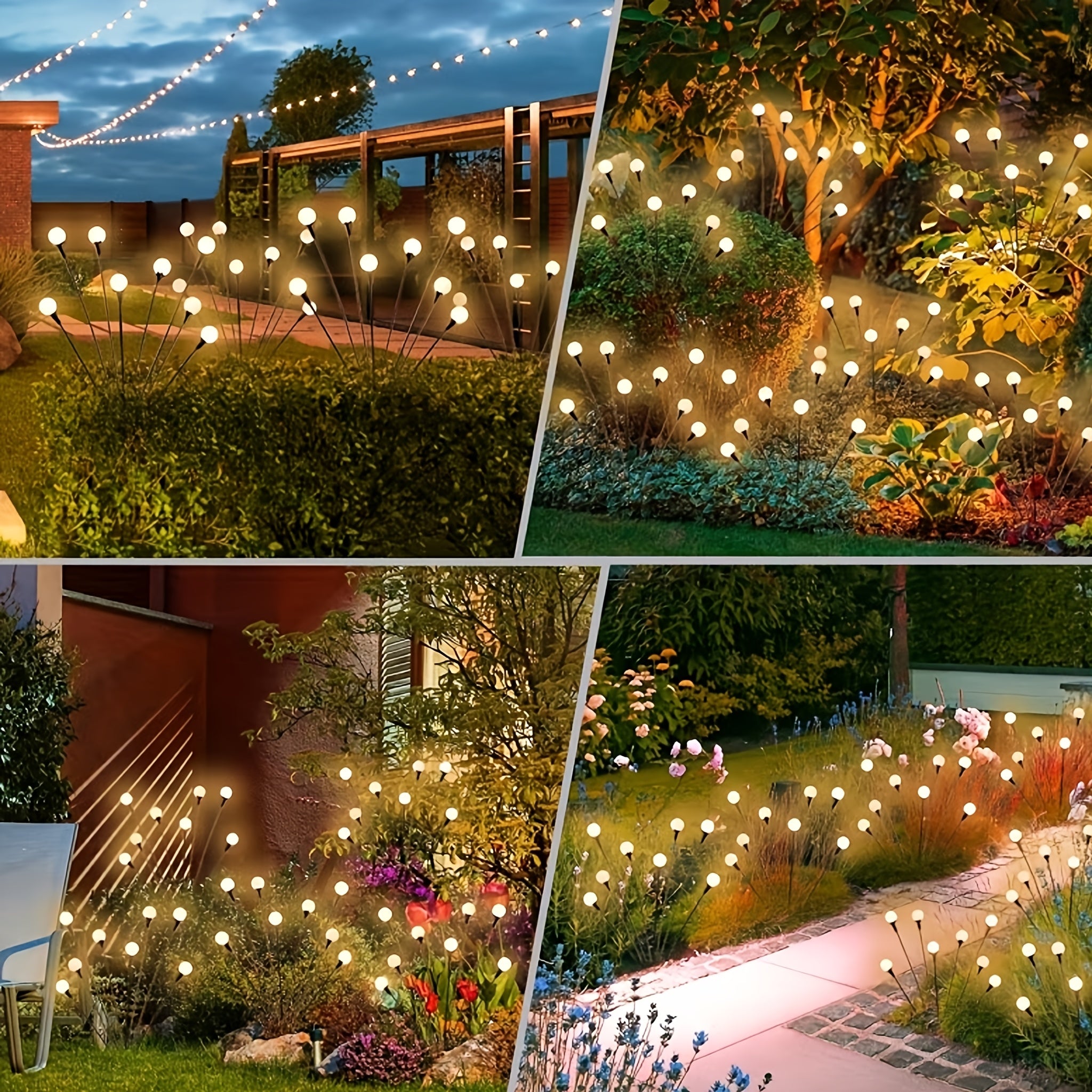 Solar Garden Lights Outdoor Waterproof IP65 LED Firefly Ground Stake Lights 8 Lumens Warm White Solar Lawn Lights for Yard Patio Pathway Landscape Decoration 2 Pack