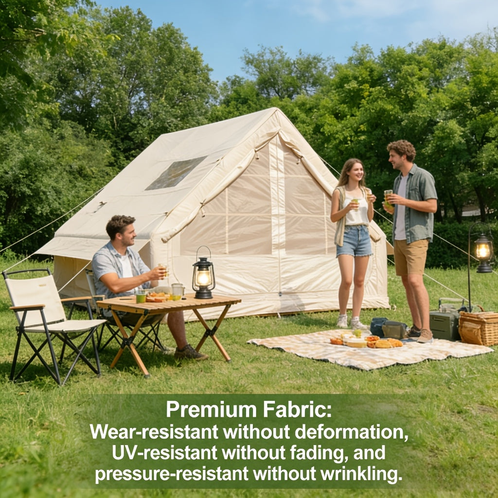 Inflatable Glamping Tent for 4-6 Person – 4-Season Large Luxury Air Tent with Optional Skylight & Stove Jack, Manual Pump Included, Windproof Family Camping Shelter (6.3-12 sqm)