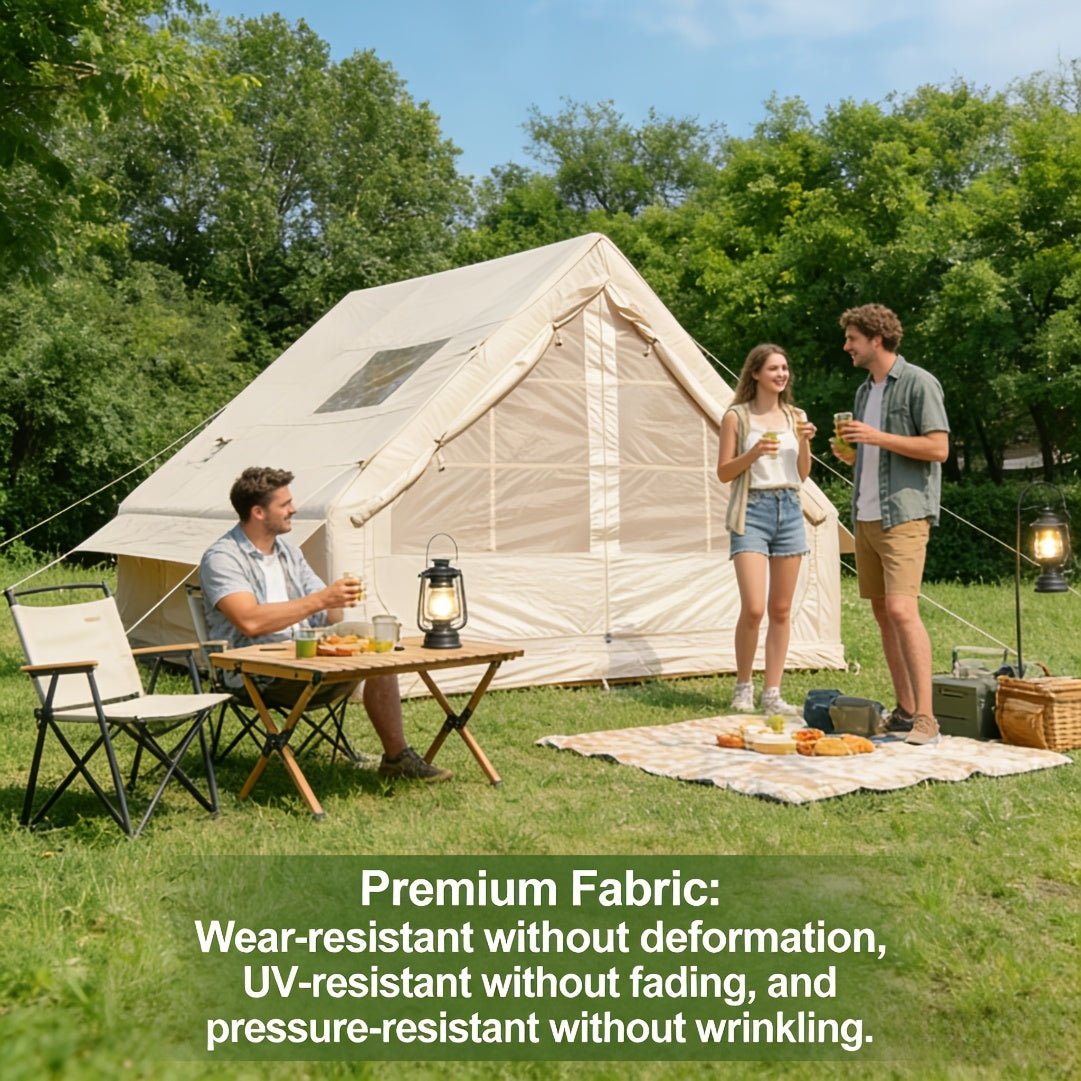 Inflatable Glamping Tent for 4-6 Person – 4-Season Large Luxury Air Tent with Optional Skylight & Stove Jack, Manual Pump Included, Windproof Family Camping Shelter (6.3-12 sqm)