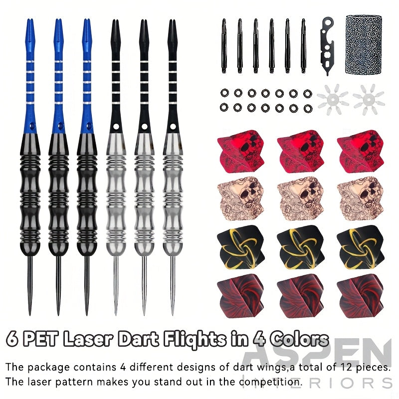 Steel Tip Darts Gift Set with Dart Flights Aluminum Alloy Shaft Skull Wings Indoor Outdoor Bar Club Game Competition Gift Box 6 or 12 Pack