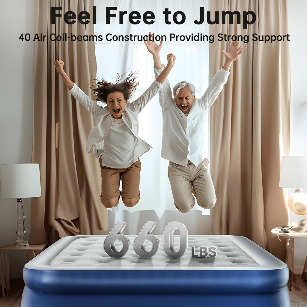 Queen Air Mattress 18 Inch Thick Inflatable Airbed with Built-in Pump – Plush Velvety Top Non-Slip Bottom for Camping, Guest Room, Indoor & Outdoor Use