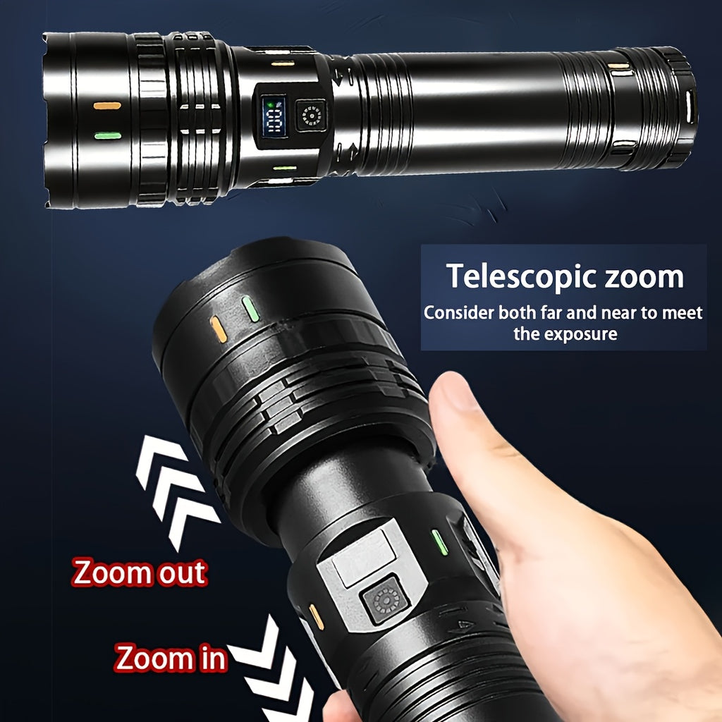 Tactical LED Flashlight 1500 Lumens Adjustable Zoom 200M Beam 4 Modes – Bright Handheld Torch for Camping, Hunting, Hiking, Farm Inspection & Emergency
