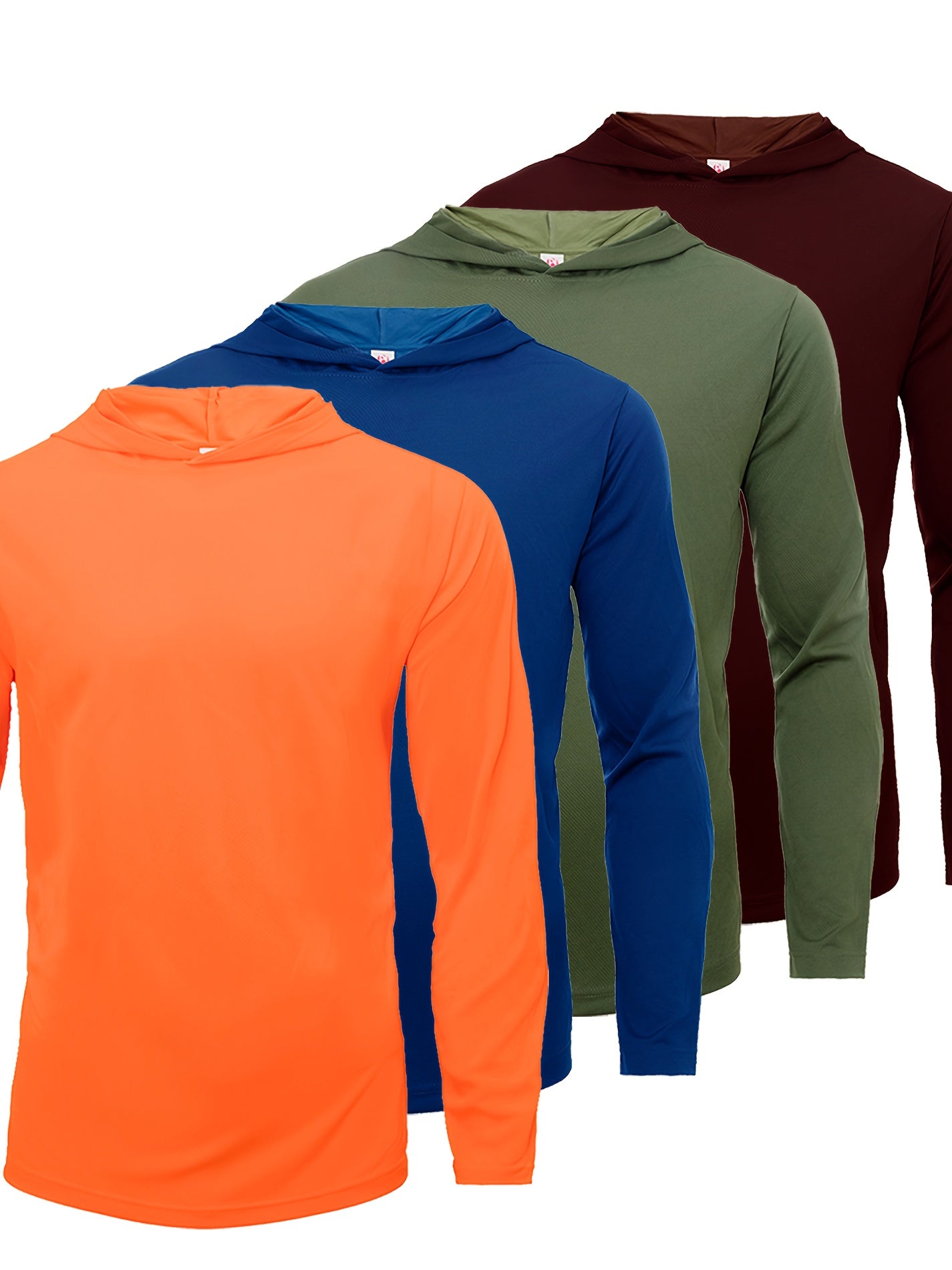 Men's Quick-Dry Pullover Hoodie Sports Top 4-Piece Set – Long Sleeve Hooded Athletic Shirt, Breathable Polyester Activewear for Running Gym Training, 10 Colors Sizes S-XXXL