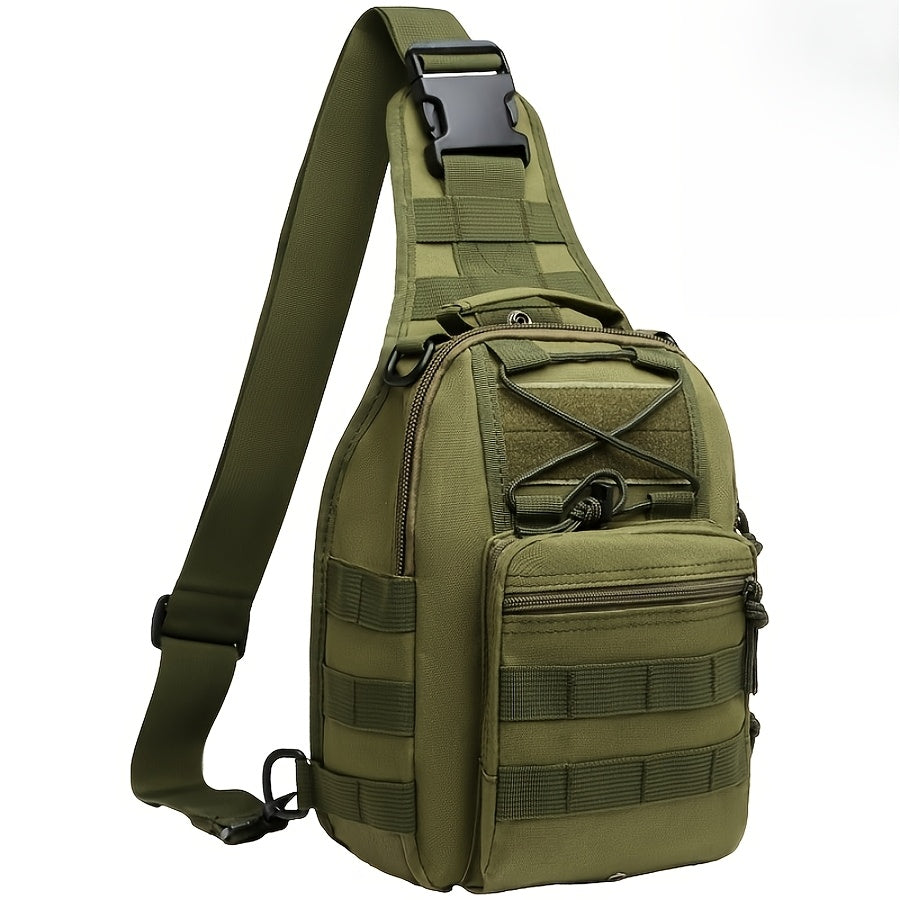 Tactical Sling Bag Outdoor Chest Pack Crossbody – Oxford Fabric Single Shoulder Backpack for Hiking Camping Travel Cycling EDC Hunting – Tan Green Black & American Flag Editions