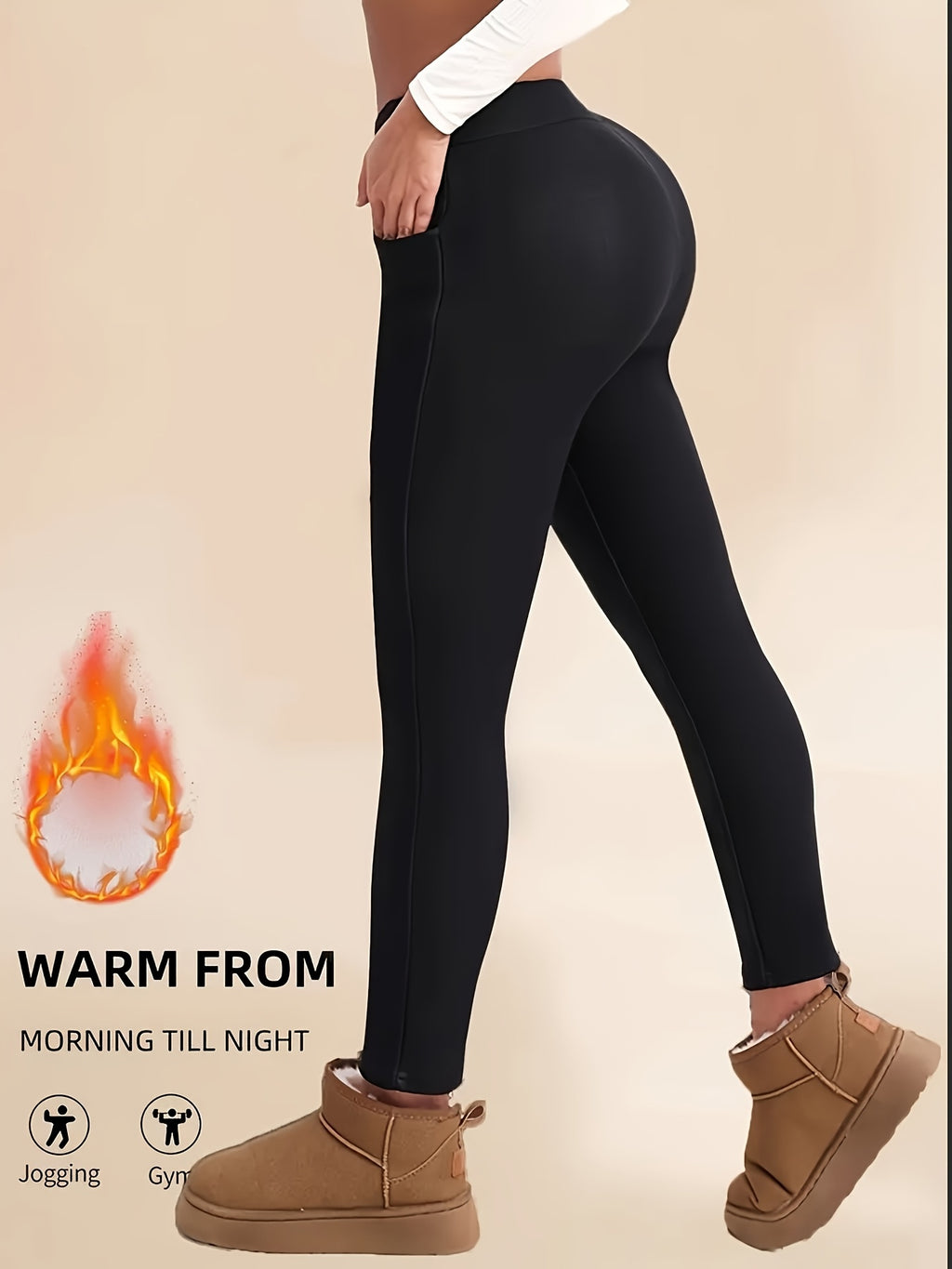 Women's High-Waisted Thermal Leggings Long Pants - Fleece-Lined Stretch Waistband Winter Warm Bottoms - 88% Polyester Knit Fabric - Sizes S-XXL - Fall Winter Thermal Pants for Women
