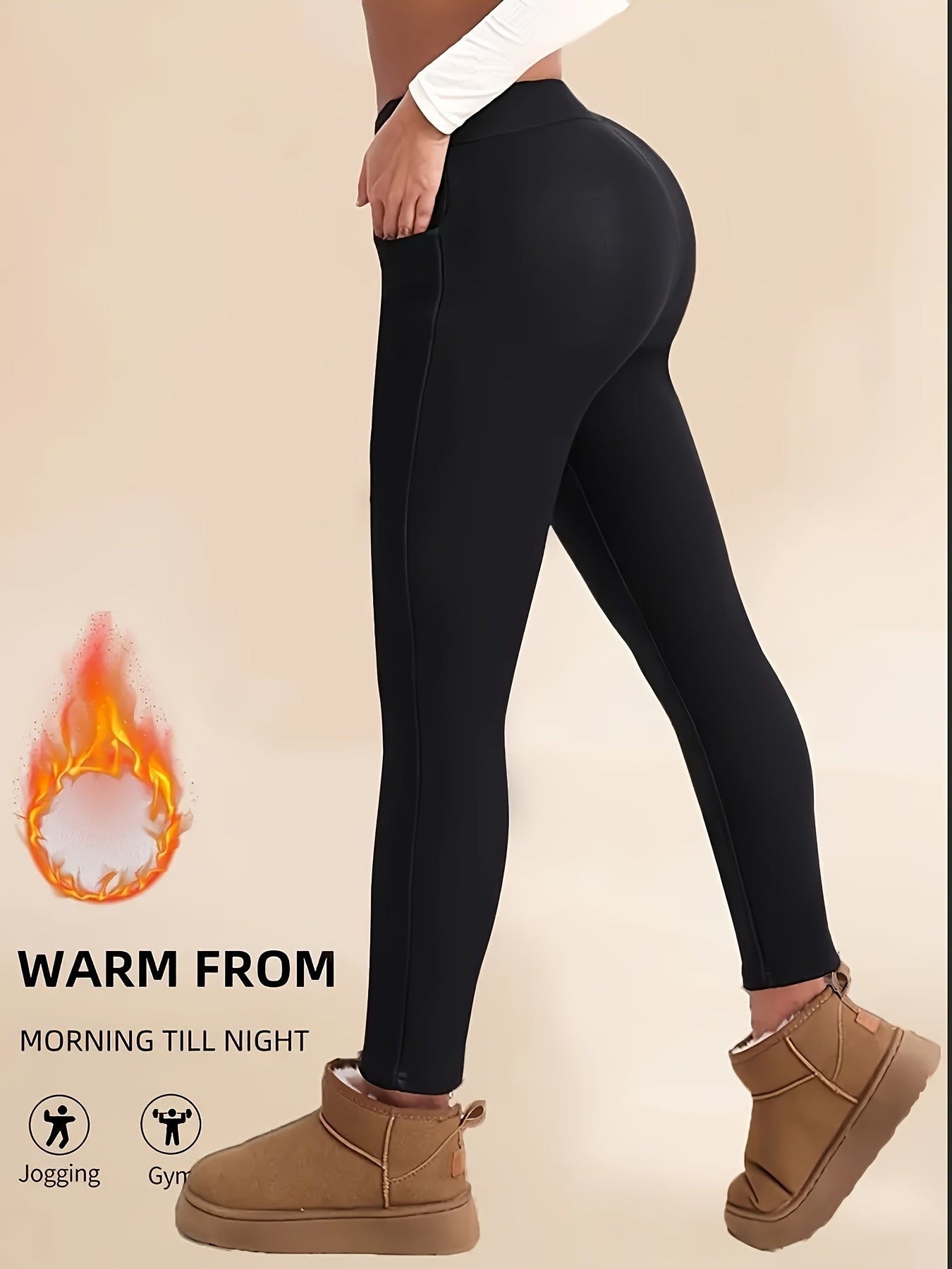 Women's High-Waisted Thermal Leggings Long Pants - Fleece-Lined Stretch Waistband Winter Warm Bottoms - 88% Polyester Knit Fabric - Sizes S-XXL - Fall Winter Thermal Pants for Women