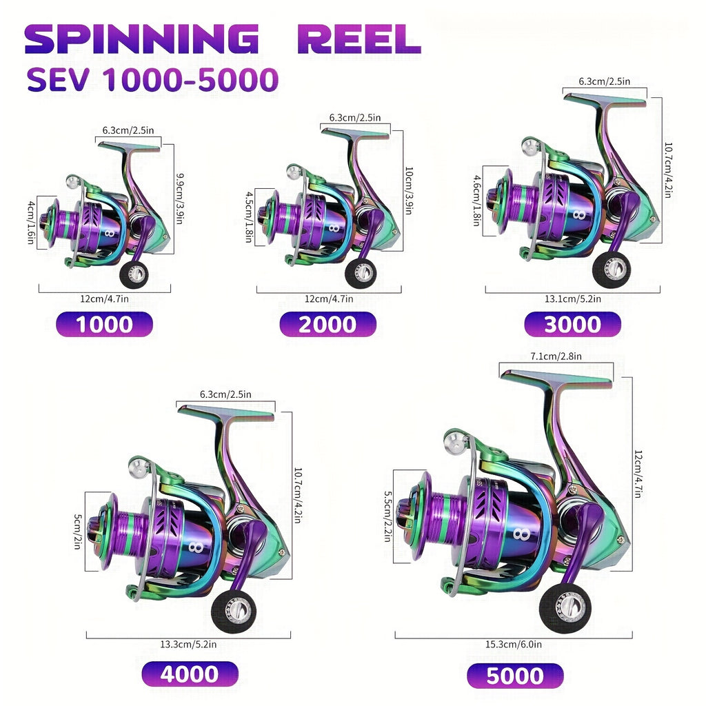 Stainless Steel Spinning Fishing Reel 5.0:1 4.7:1 Gear Ratio Screw-In Handle Lightweight Smooth for Freshwater Saltwater Sizes 1000 2000 3000 4000 5000