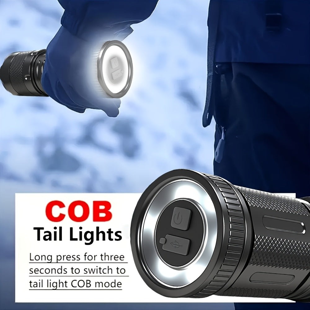 1800 Lumen Super Bright LED Flashlight USB-C Fast Charging - 8 Modes Zoomable Beam COB Tail Light - Long-Lasting Lithium Battery Tactical Flashlight for Camping Fishing Emergency Home