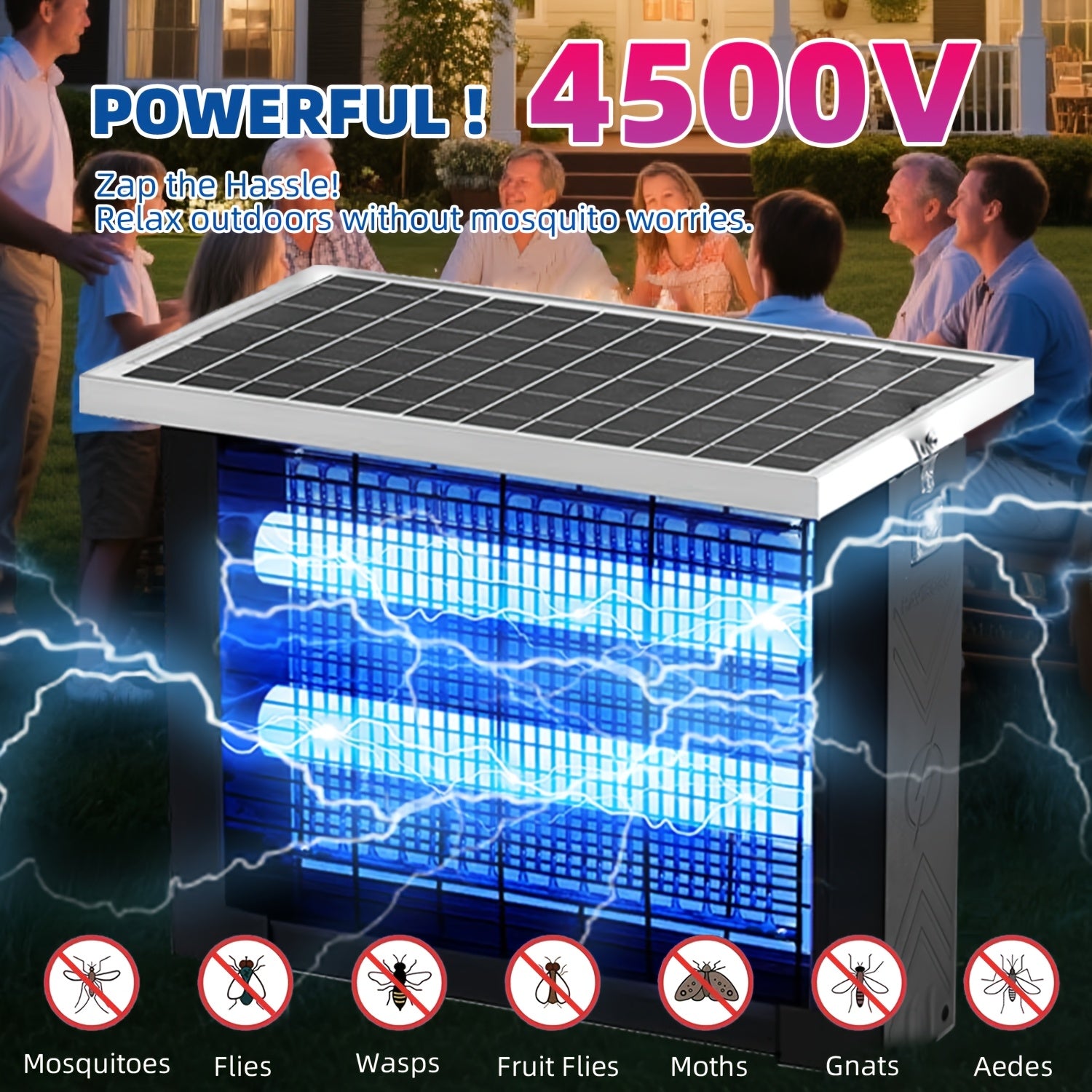 Solar Bug Zapper Outdoor - 2000 Sq Ft Coverage, Rechargeable Cordless Mosquito Zapper, Detachable Solar Panel, Fly Insect Killer for Patio, Garden, Backyard, RV Camping & Pond