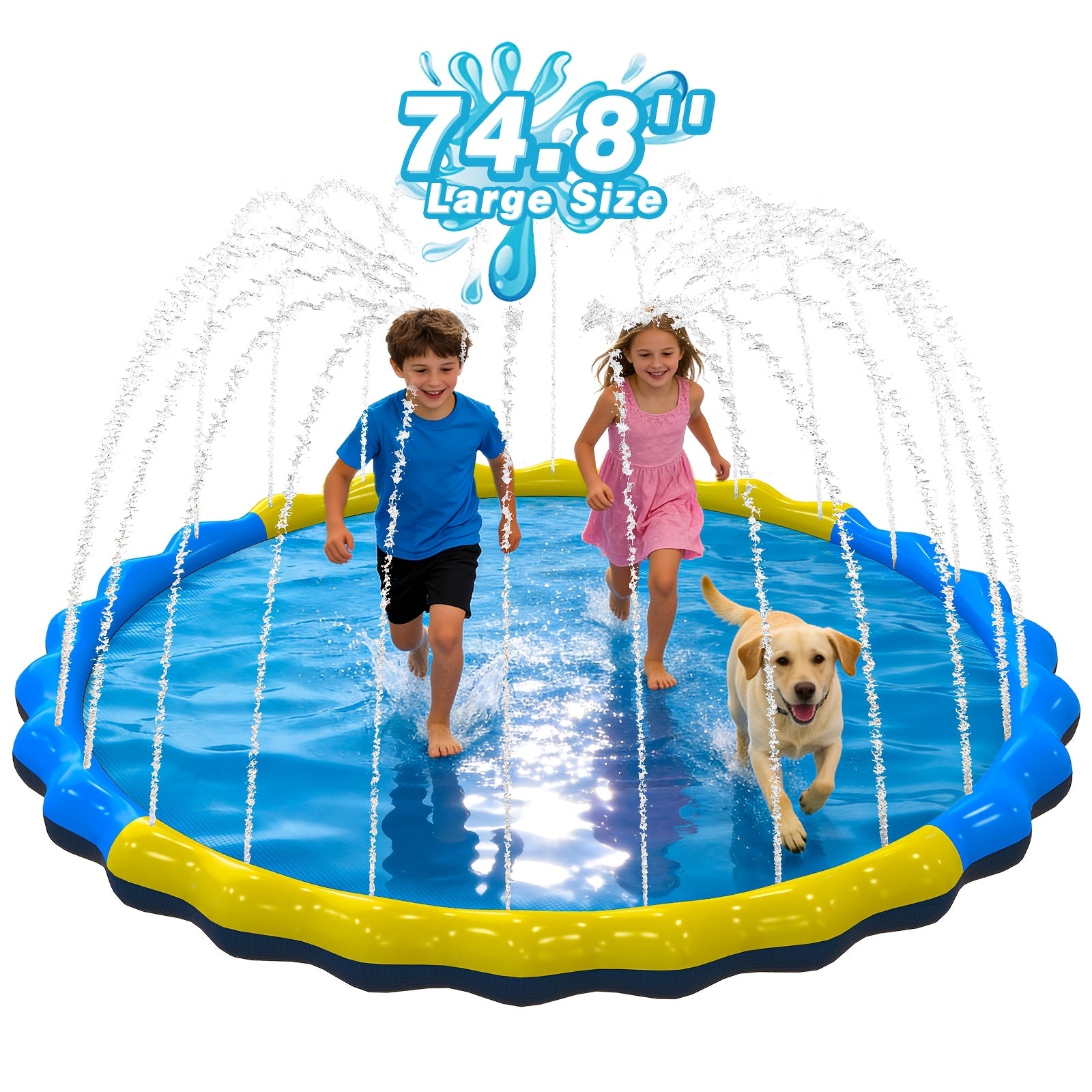 Kids Splash Pad Sprinkler & Play Mat - Extra Large Thicker Inflatable Wading Pool, Outdoor Summer Water Toy for Children Ages 3+, 66" to 90" Sizes