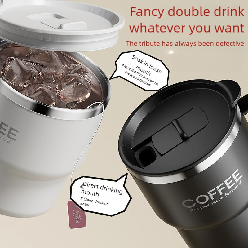 Stainless Steel Insulated Coffee Cup 13.53oz Double Wall Vacuum with Spill-Proof Lid - Wide Mouth Travel Mug with Ergonomic Handle for Hot Cold Drinks - Office Travel Home Gift Red Black White Yellow