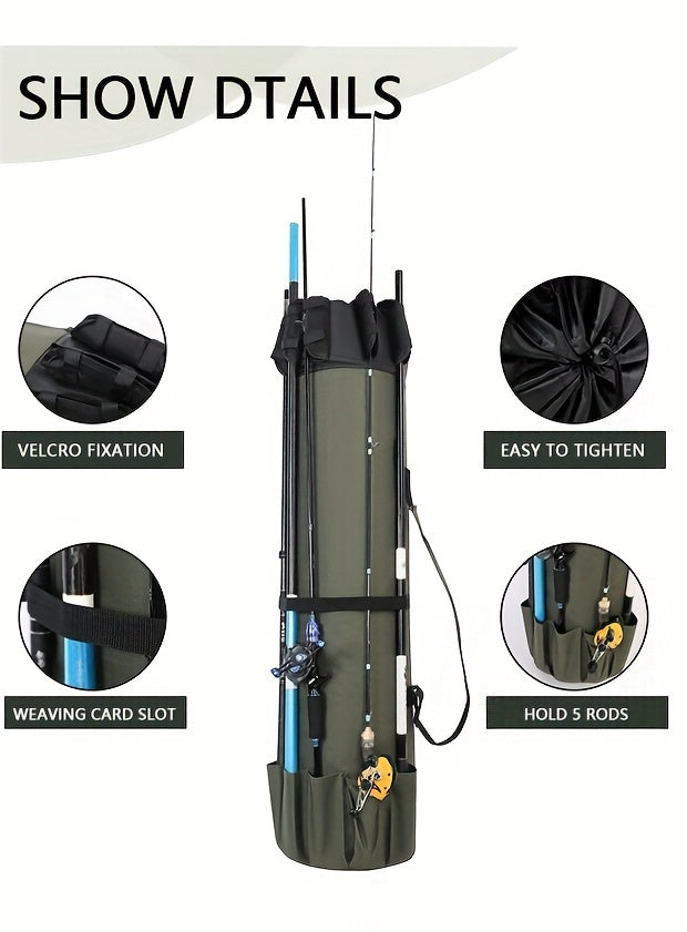 Fishing Rod Bag Large Capacity Foldable Multifunctional Gear Carrier Case with Two Lead Weights Durable Freshwater Saltwater Rod Holder Handbag Fishing Gift